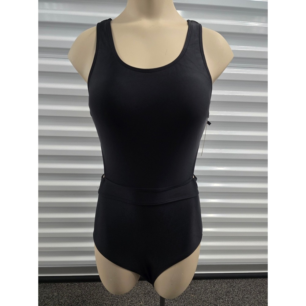 Tempt Me Black High Waisted Cutout Tie Back One Piece Swimsuit Small NEW